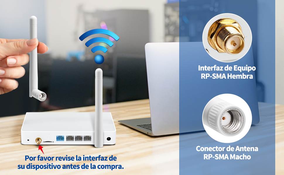 Antena WiFi RP-SMA Doble Banda 2.4GHz 5GHz 5.8GHz