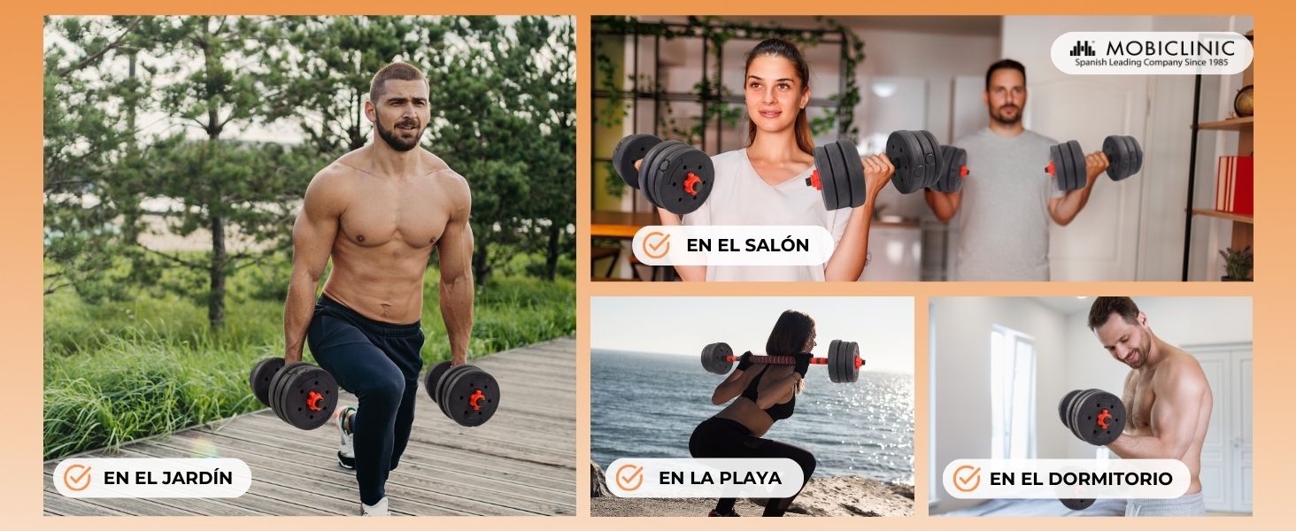 Mancuernas ajustables con barra 2 en 1
