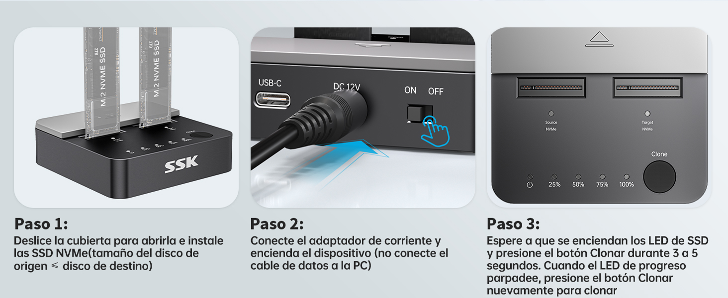 20 Gbps Caja SSD NVMe M.2 de Doble Bahía