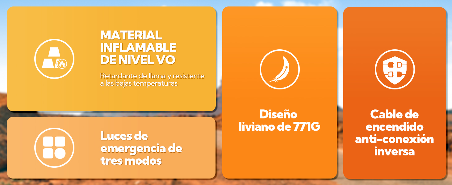 Material ignífugo de nivel VO, tres tipos de luces de emergencia, diseño liviano
