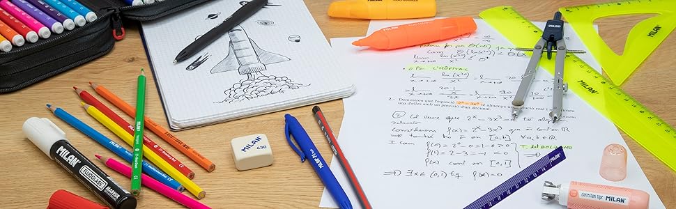 MILAN · gomas de borrar, material escolar y de oficina