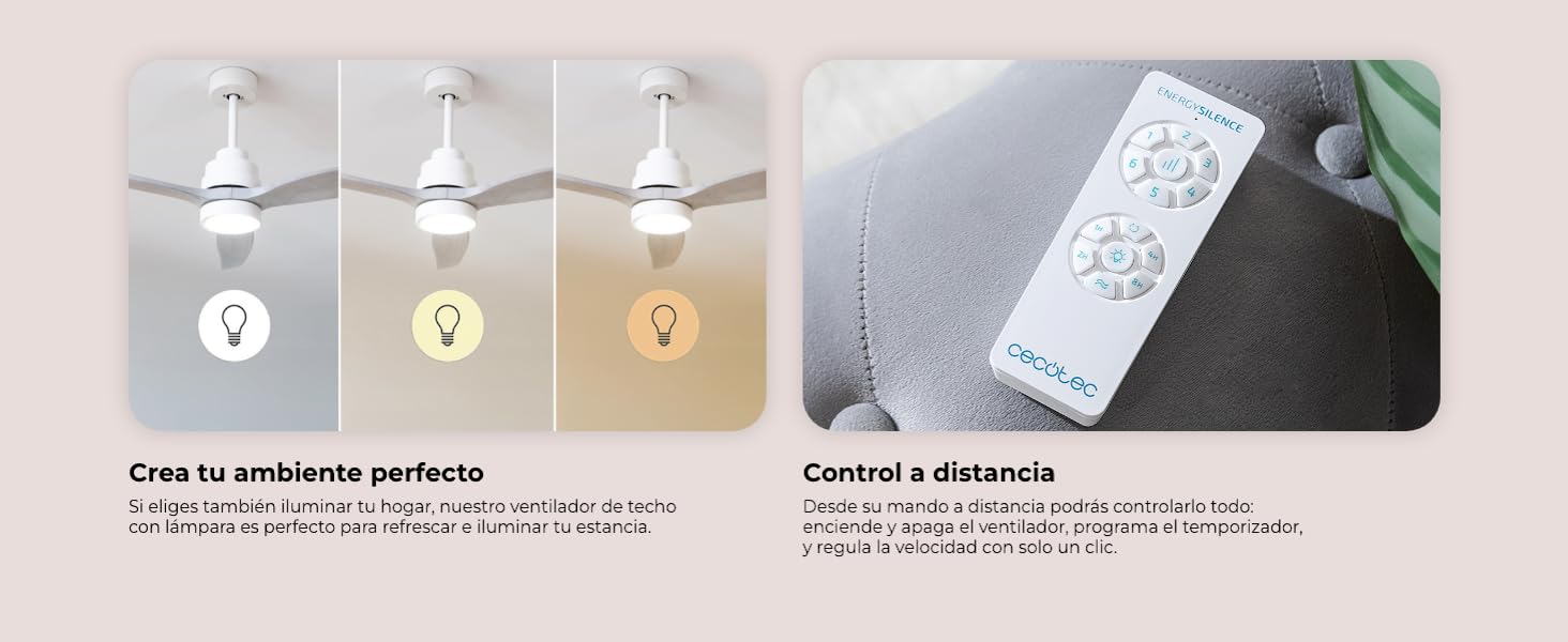 ventiladores de techo con luz; ventilador de techo silencioso; ventilador de techo con luz cecotec