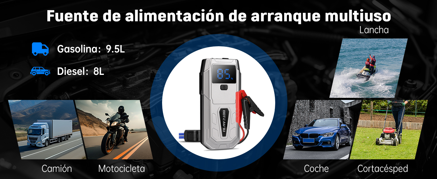 5000A Arrancador de Batería Portátil 9.5L Gasolina 8L