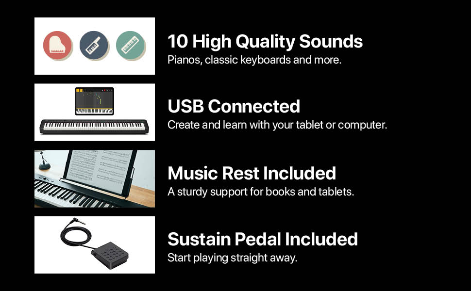 10 sonidos de alta calidad con conexión USB a computadora o tableta