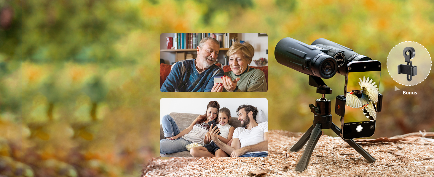 un collage de fotos de una familia usando un smartphone.