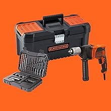 Caja de herramientas BLACK+DECKER, taladro percutor de 850W a 1 velocidad y 32 accesorios.