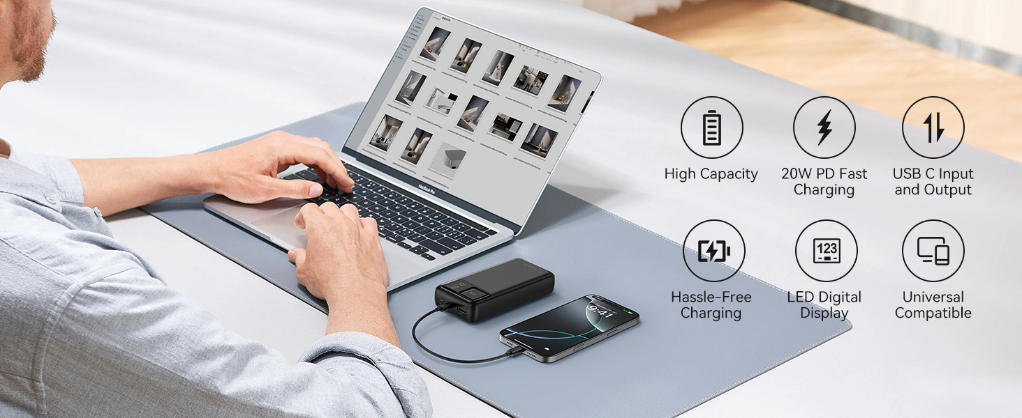 bateria externa carga rapida 20000mAh